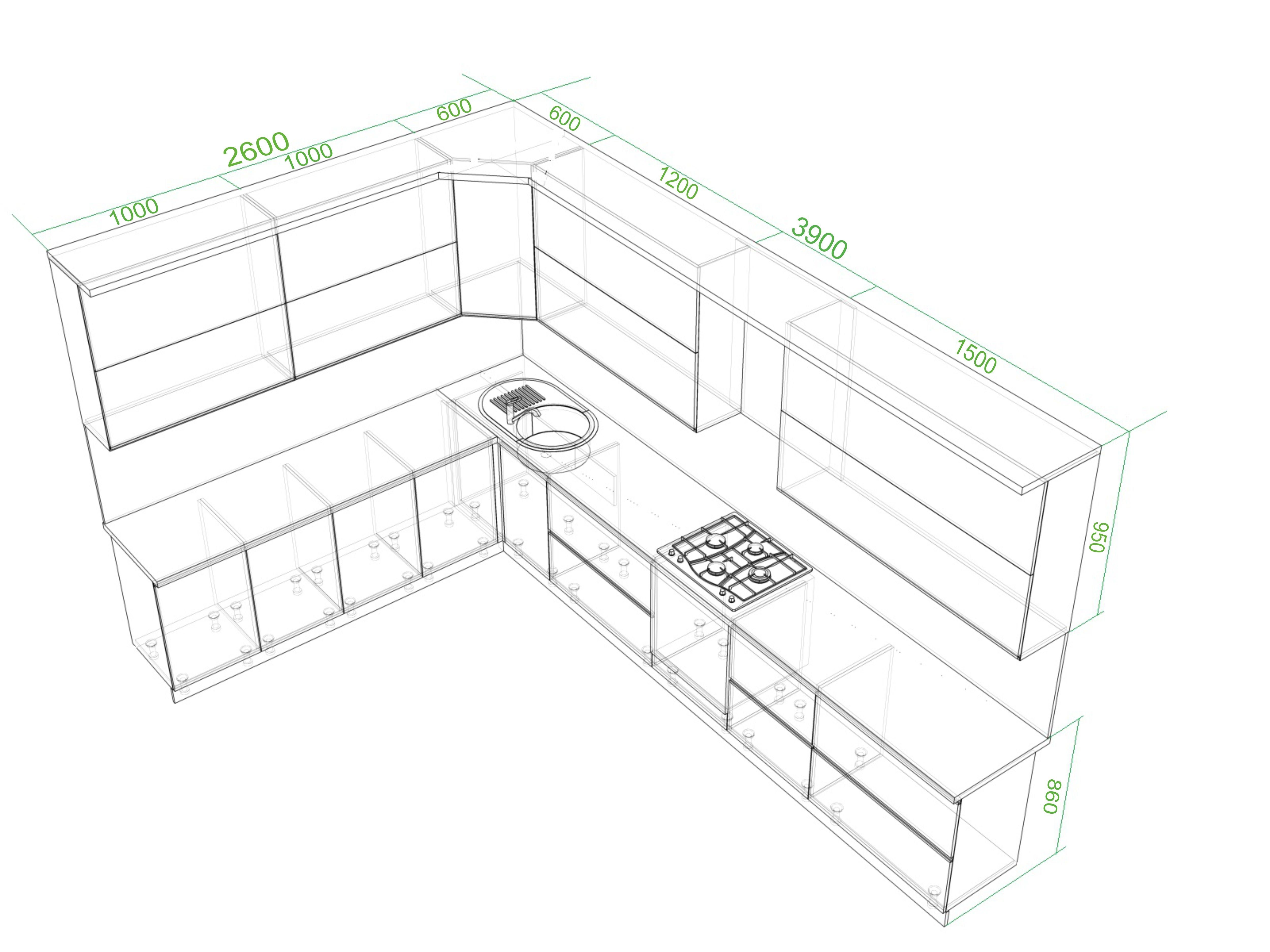 3д проект угловой кухни