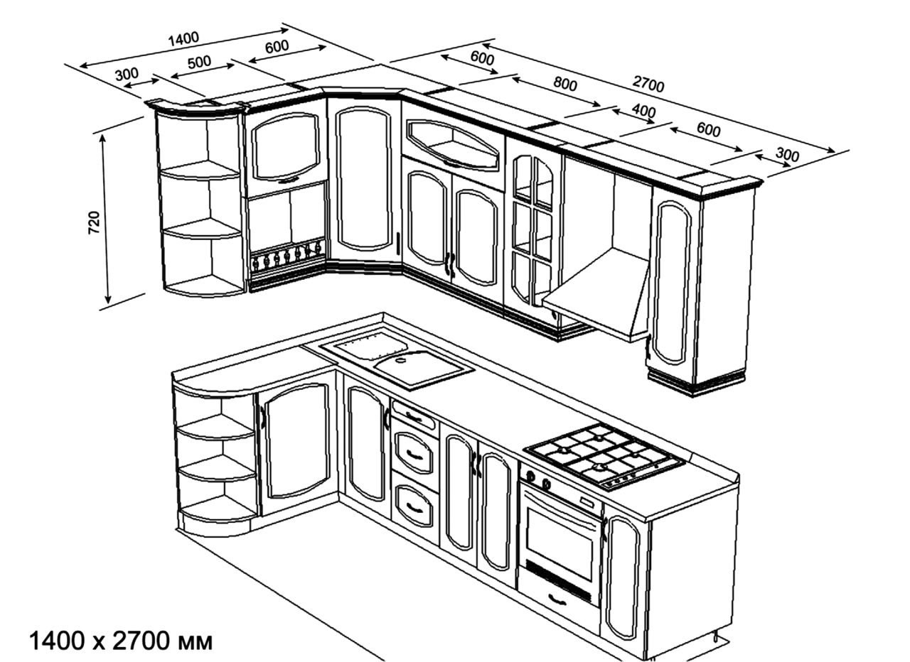 Проект угловой кухни с размерами