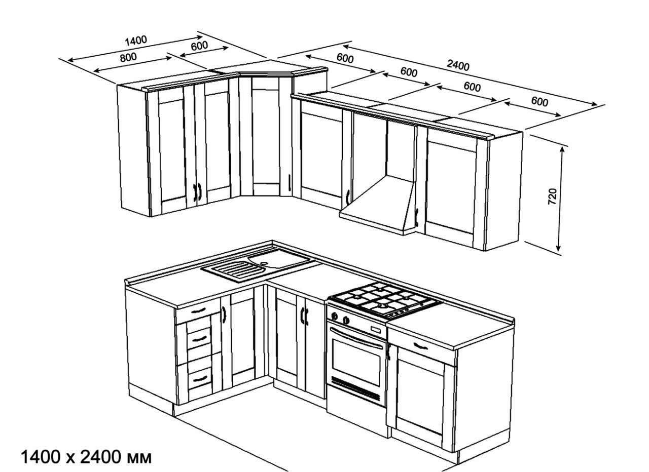 Проект угловой кухни с размерами