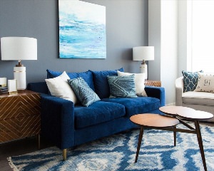 Интерьер с темно синим диваном