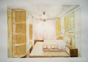 Интерьер комнаты рисунок акварелью