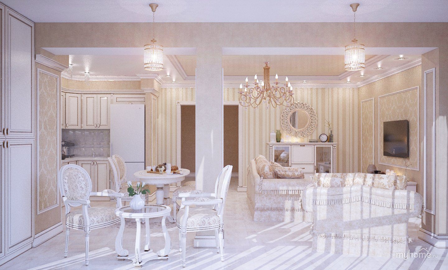 кухни гостиные в классическом стиле светлые