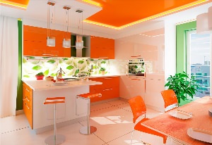 Дизайн кухни с оранжевым гарнитуром