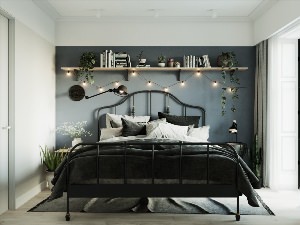 Черная металлическая кровать в интерьере