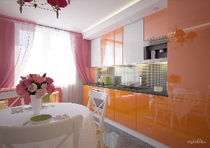 Современные шторы для оранжевой кухни