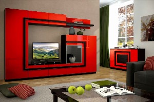 Красная мебель в интерьерах гостиных