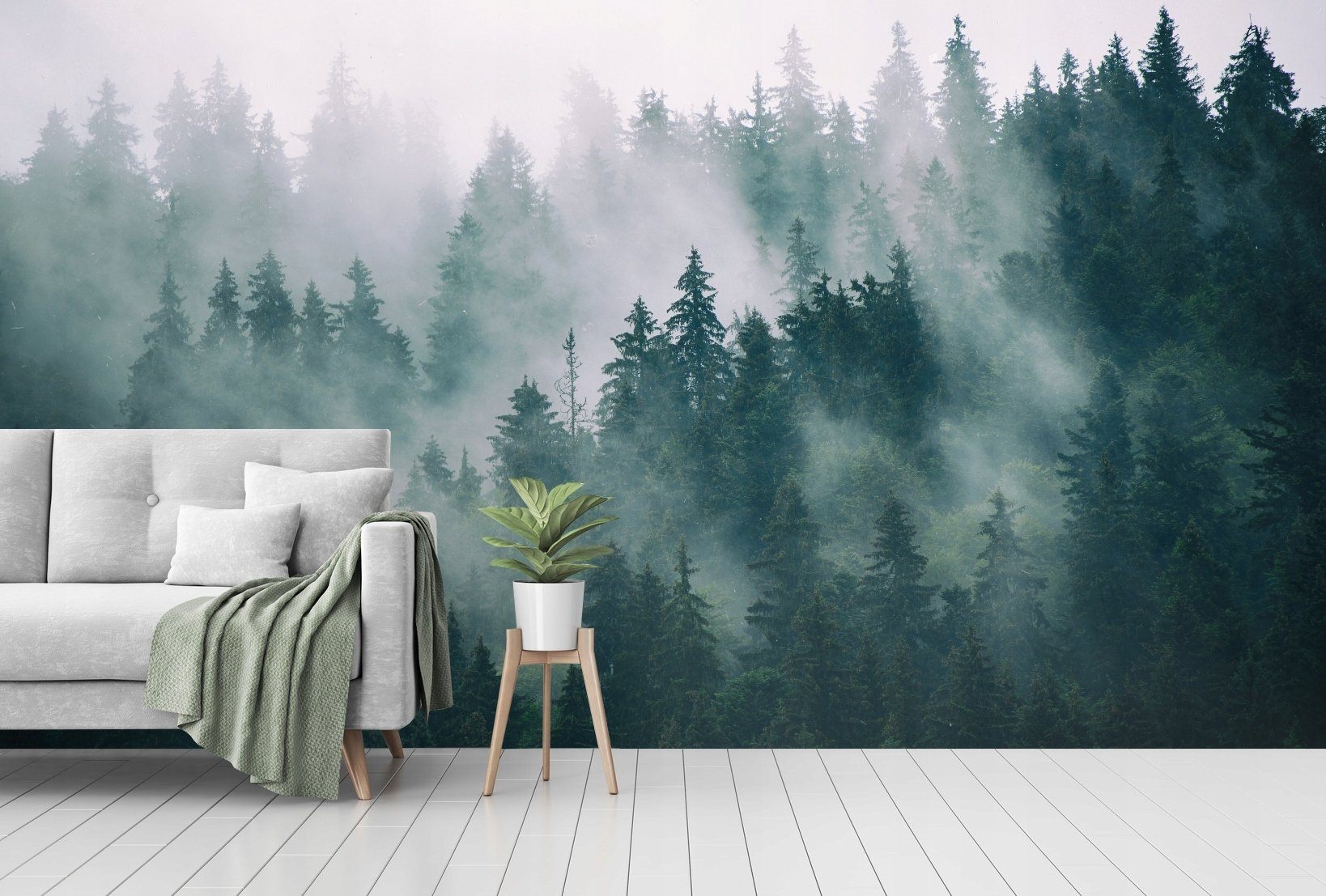 Фреска на стену лес в тумане