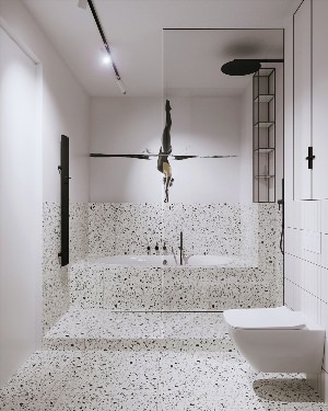 Контрастная и воздушная ванная комната