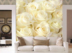 Фотообои белые розы в интерьере
