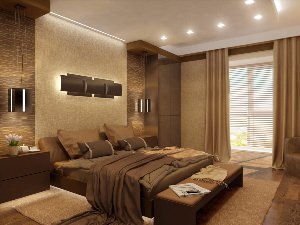 Дизайн спальни в коричнево бежевых тонах