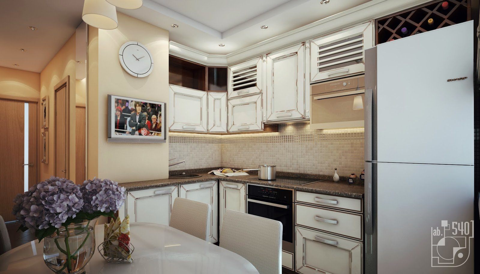 Дизайн кухни 10 кв. м усложняется вентиляционный коробом.