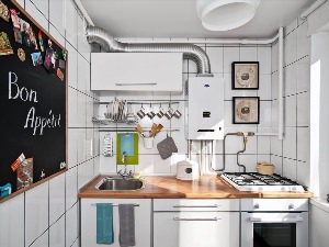 Дизайн маленькой кухни с колонкой