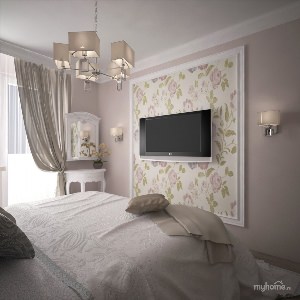 Оформление стены с телевизором в спальне