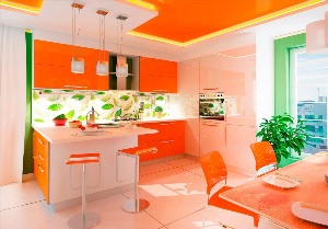 Оранжево белая кухня