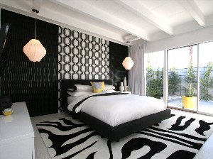 Дизайн спальни черно белого цвета
