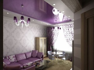 Фиолетовый натяжной потолок в интерьере