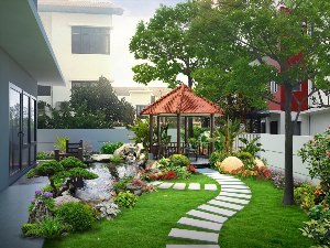 Озеленение двора частного дома