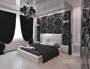 Интерьер спальни в черно белом цвете