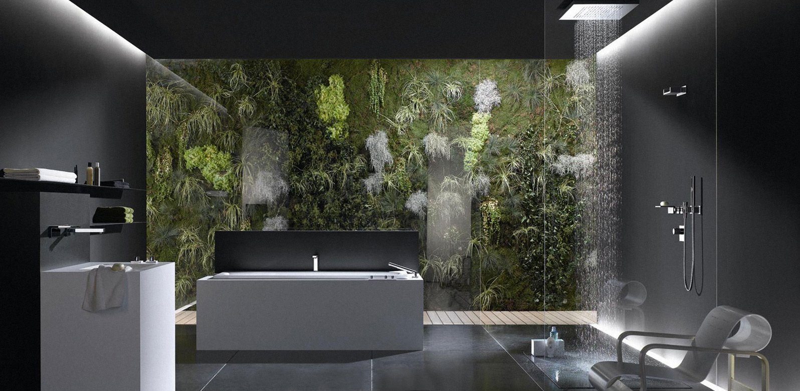 Тропические души. Стеклянная ванная с растениями. Ванная комната с душем с растительностью. Тропический душ в спа. Растения за стеклом в ванной.