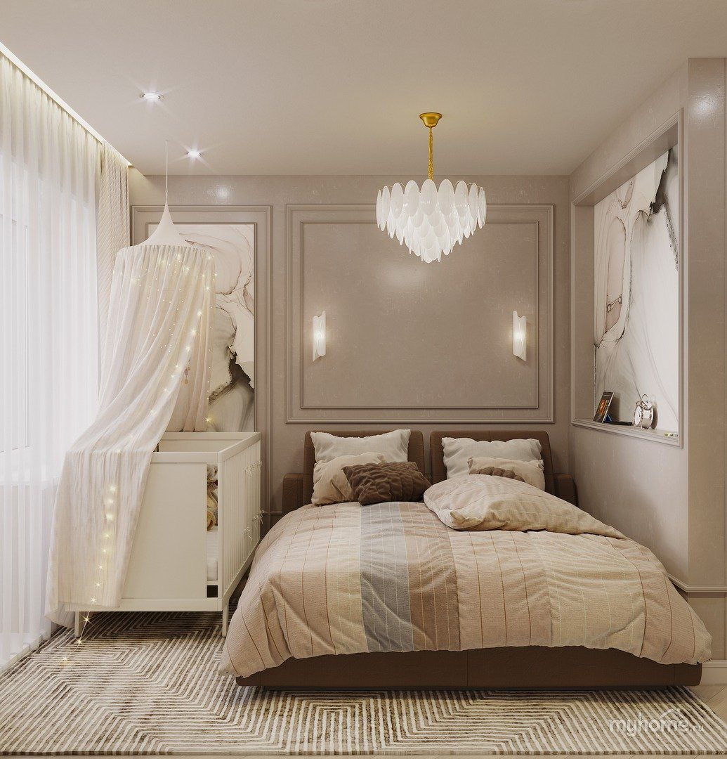 Дизайн спальни в нежных и спокойных