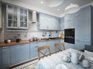 Кухня в скандинавском стиле серо голубая
