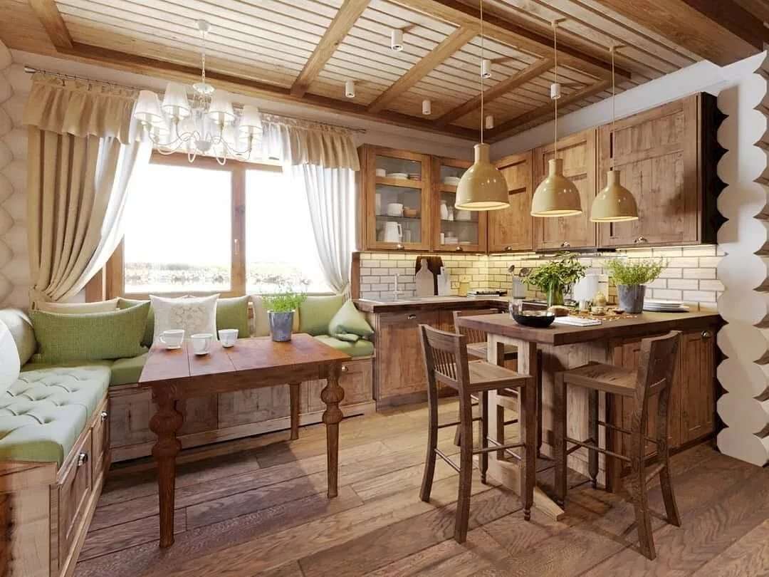 маленькая кухня в деревянном доме фото