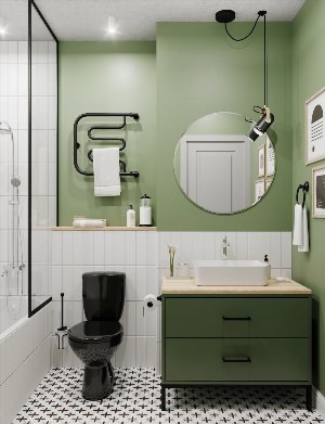 Серо зеленая ванная комната
