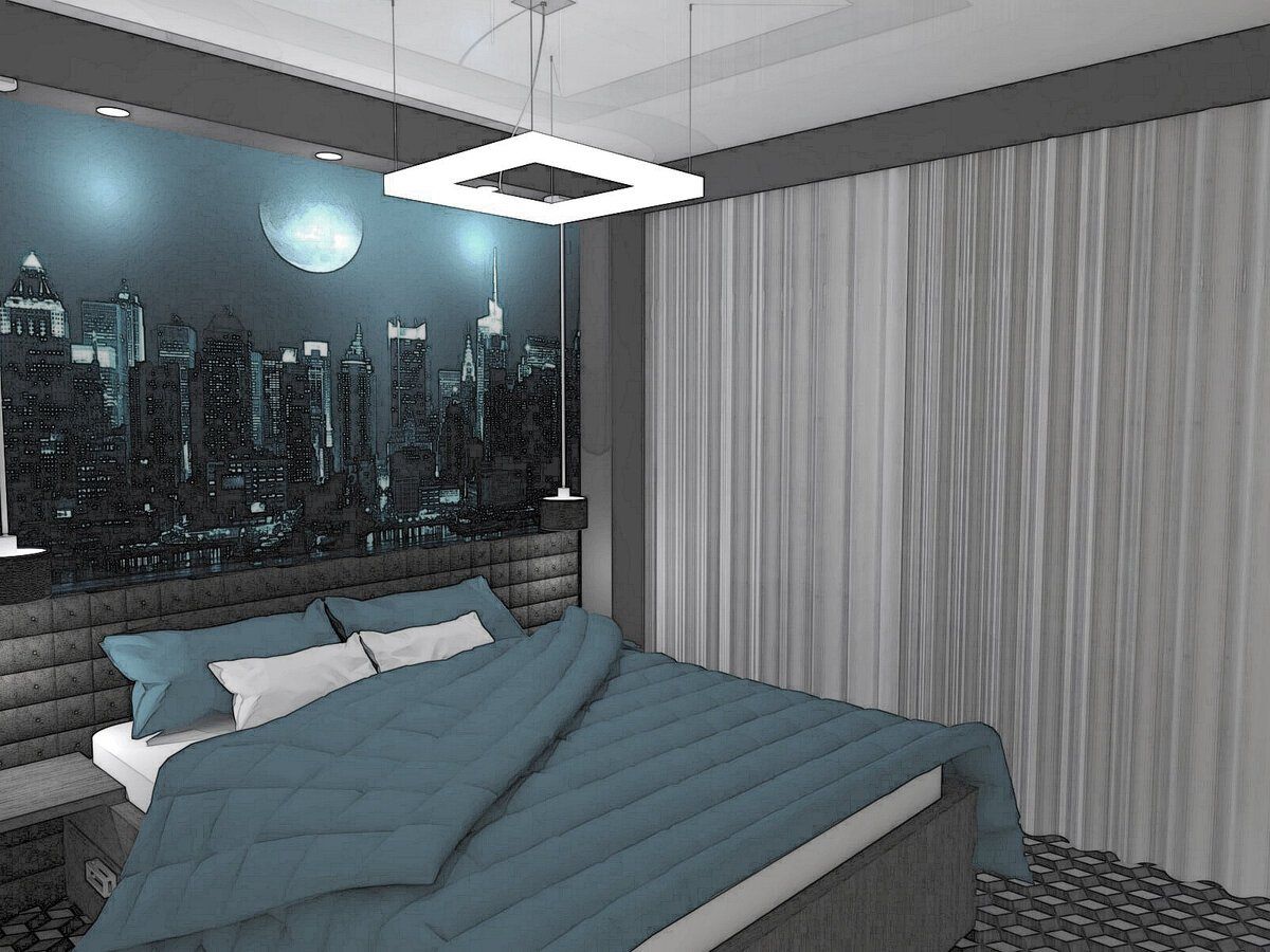дизайн спальни ночной город