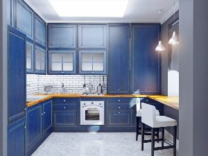 Кухня серая с синим