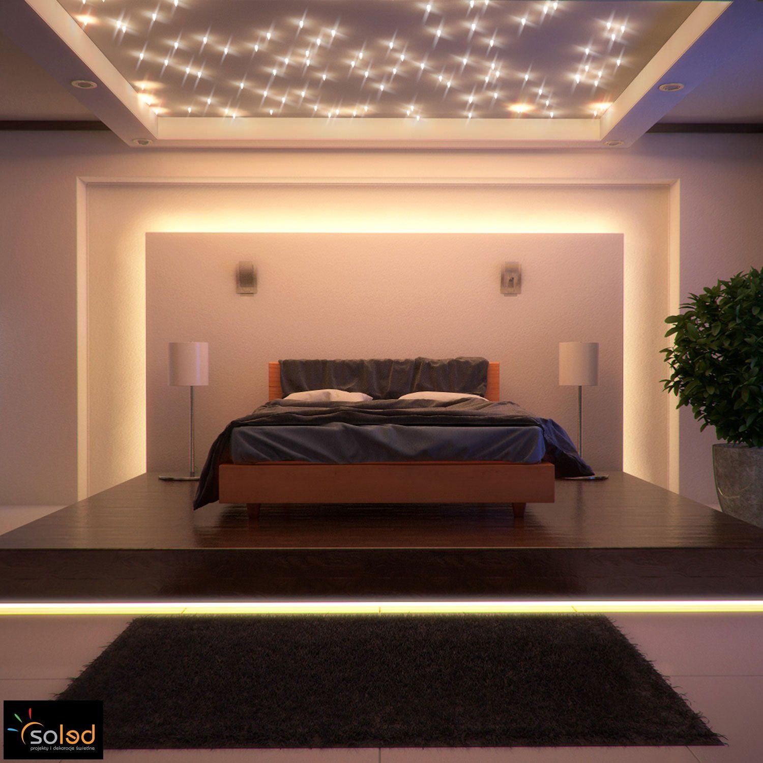 Подсветка внутри потолка. Потолок с подсветкой. Светодиоды на потолке. Комната с подсветкой. Кровать на подиуме с подсветкой.