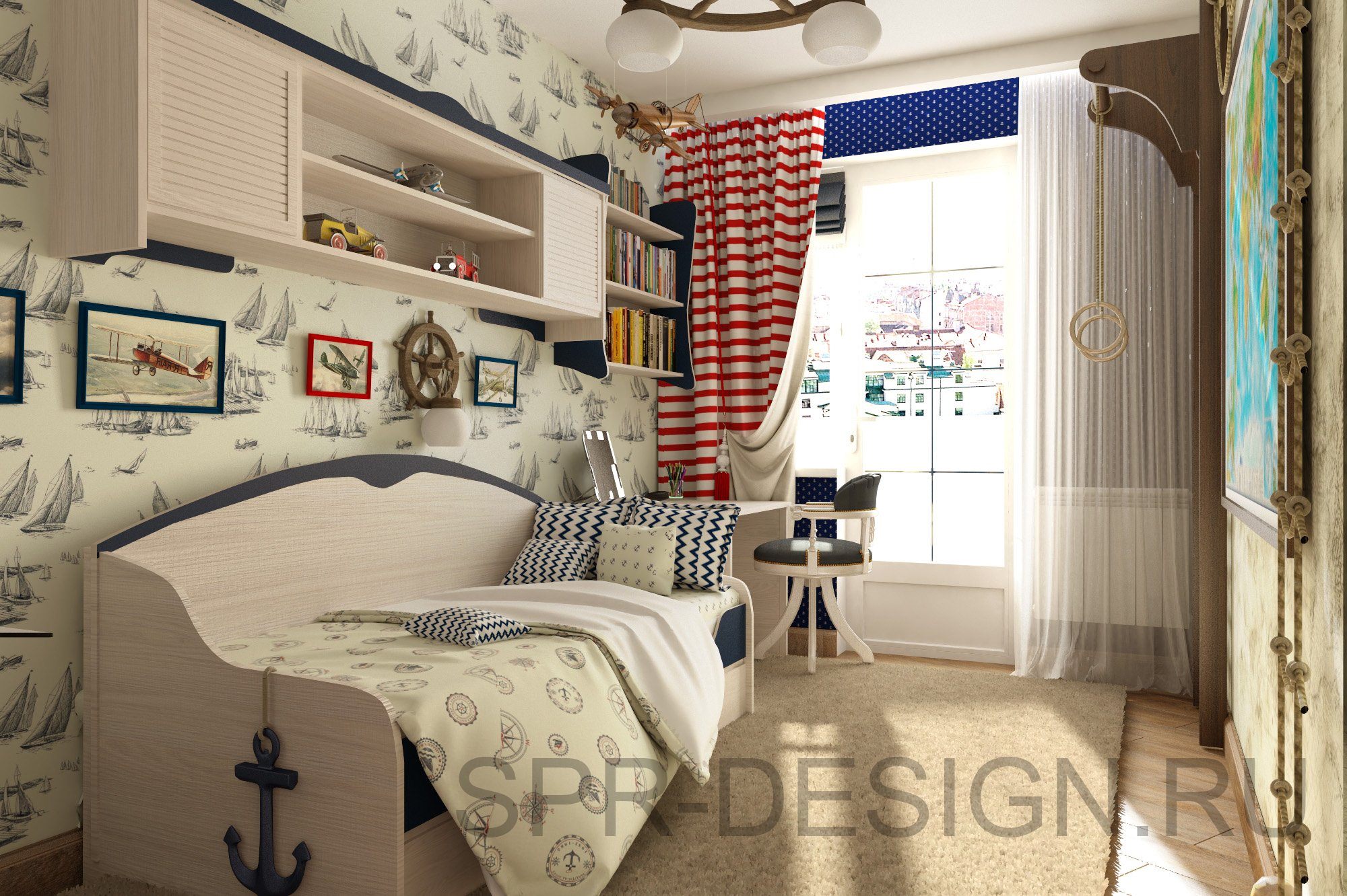 Подростковая комната в морском стиле для девочке