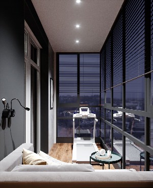 Интерьер балкона с панорамными окнами