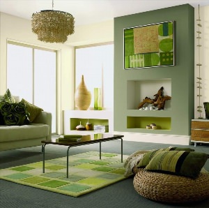 Серо зеленая гостиная комната