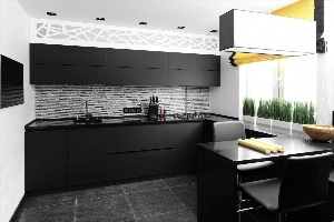 Черно белая матовая кухня