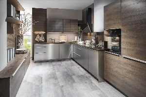 Дизайн кухни бетон и дерево