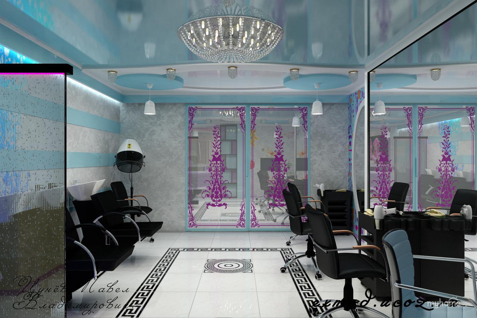 Бирюзовый интерьер салона парикмахерской