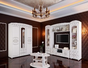 Белая мебель для гостиной с патиной