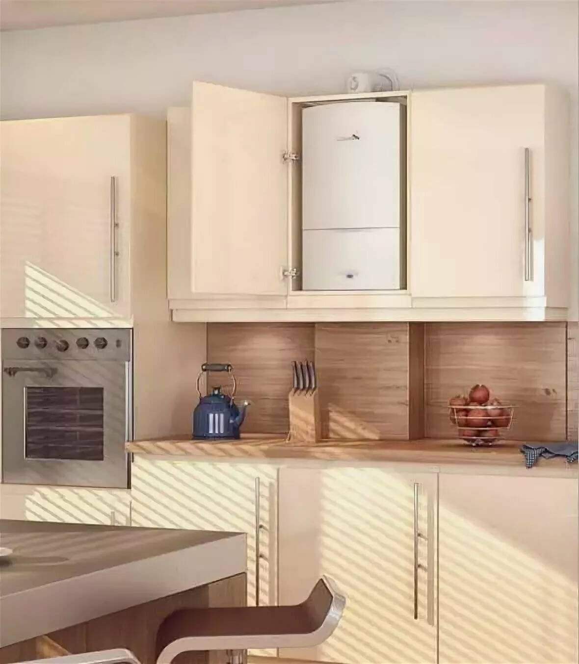 Фото дизайна кухни с газовым котлом на стене