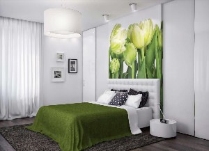 Дизайн спальни в бело зеленом цвете