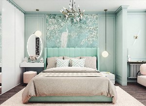 Цвет тиффани в интерьере спальни
