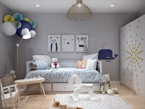 Детская комната в бело серых тонах