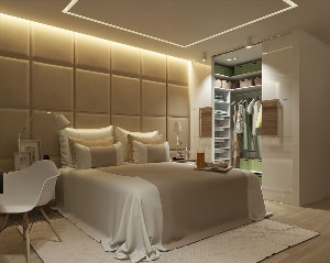 Современный дизайн спальни с гардеробной