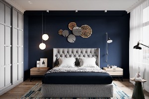 Синий интерьер спальни