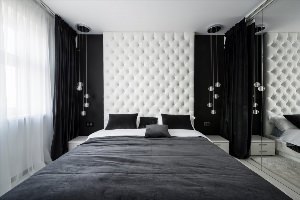 Черные шторы в спальне