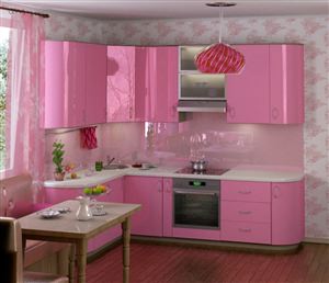 Интерьер кухни в розовых тонах