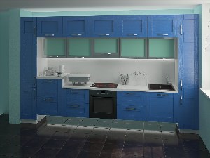 Прямая синяя кухня