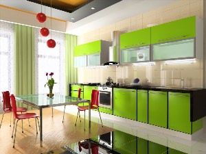 Кухня с зеленым гарнитуром