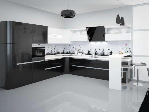 Черно белая глянцевая кухня