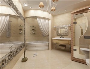 Дизайн большой ванной с туалетом