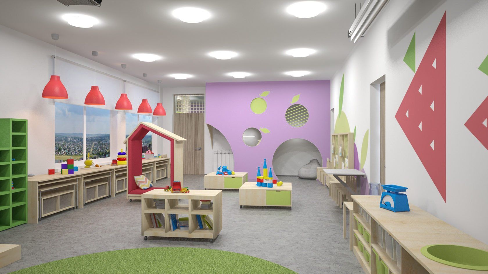 Дизайн интерьера детского сада. Идеи оформления различных помещений в детском саду.